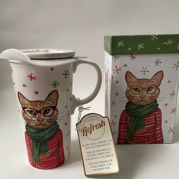 Refresh Cypress Ceramic Travel , Holiday Cat Eye Glasses Sweater (NWT). - Picture 1 of 3